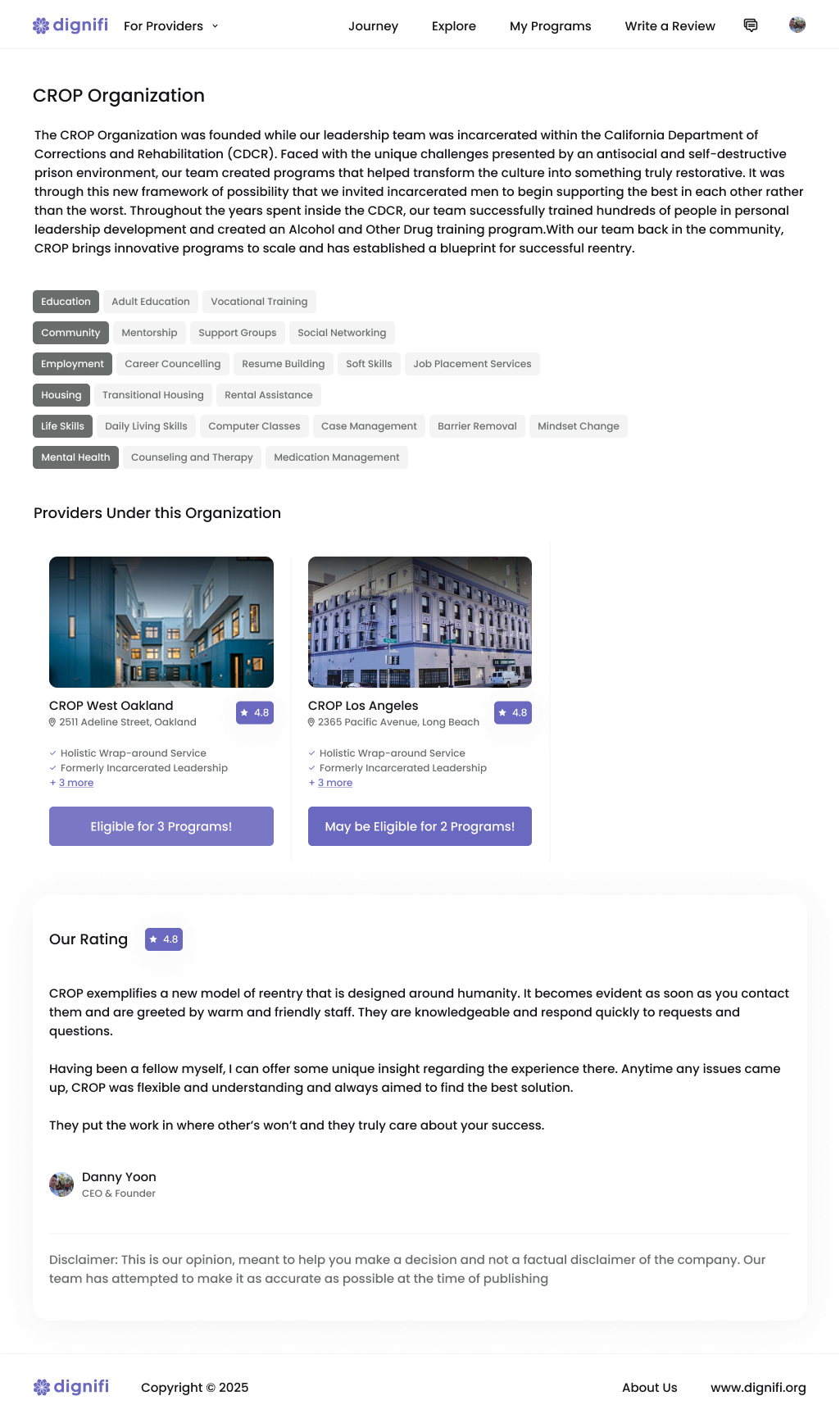 Dignifi provider profile screen
